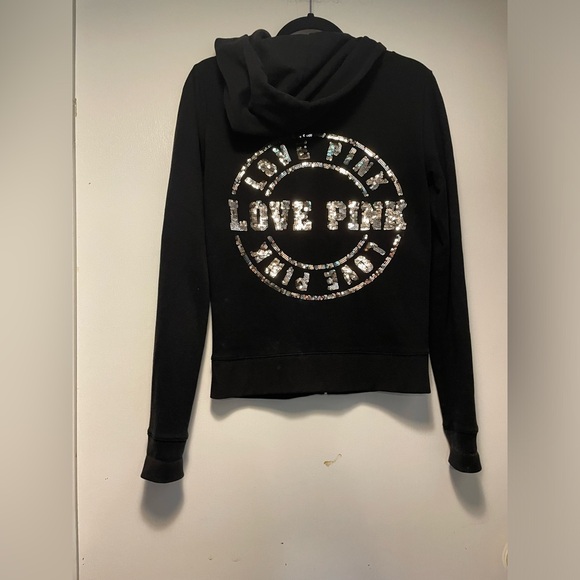 Pink Victoria Secret Black Women’s Hoodie Sweater with design on back Size XS - Picture 9 of 10